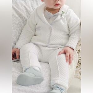 Baby Beau and Belle “Harrison” Christening Pant suit Cotton White Quilted Outfit
